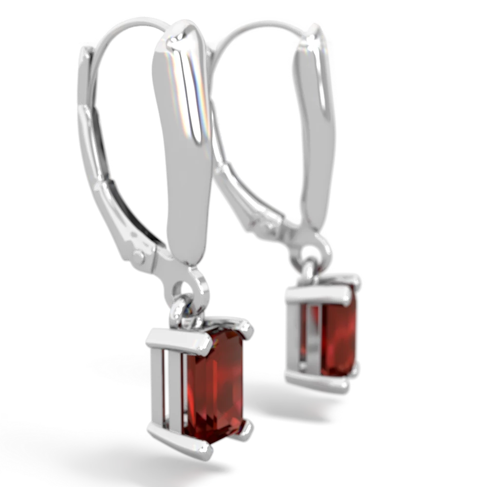 Garnet 6X4mm Emerald-Cut Lever Back 14K White Gold earrings E2855