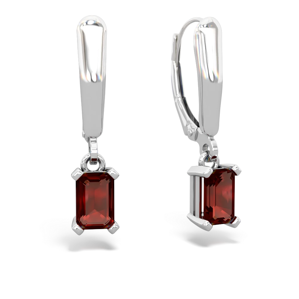 Garnet 6X4mm Emerald-Cut Lever Back 14K White Gold earrings E2855