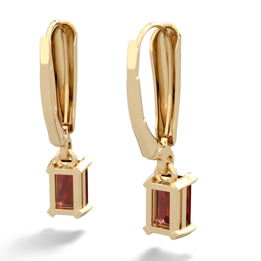 Garnet 6X4mm Emerald-Cut Lever Back 14K Yellow Gold earrings E2855