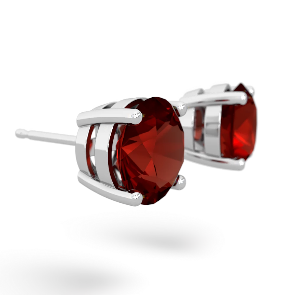 Garnet 8Mm Round Stud 14K White Gold earrings E1788