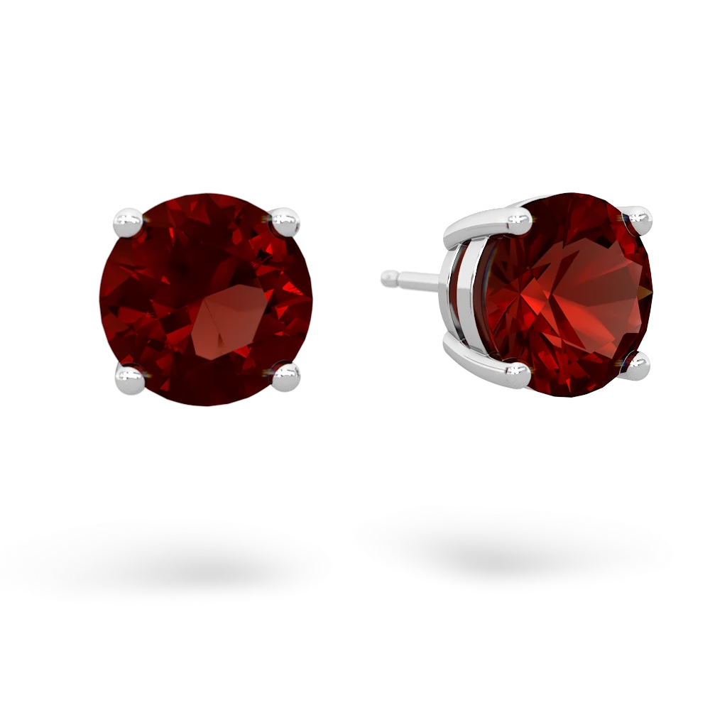 Garnet 8Mm Round Stud 14K White Gold earrings E1788