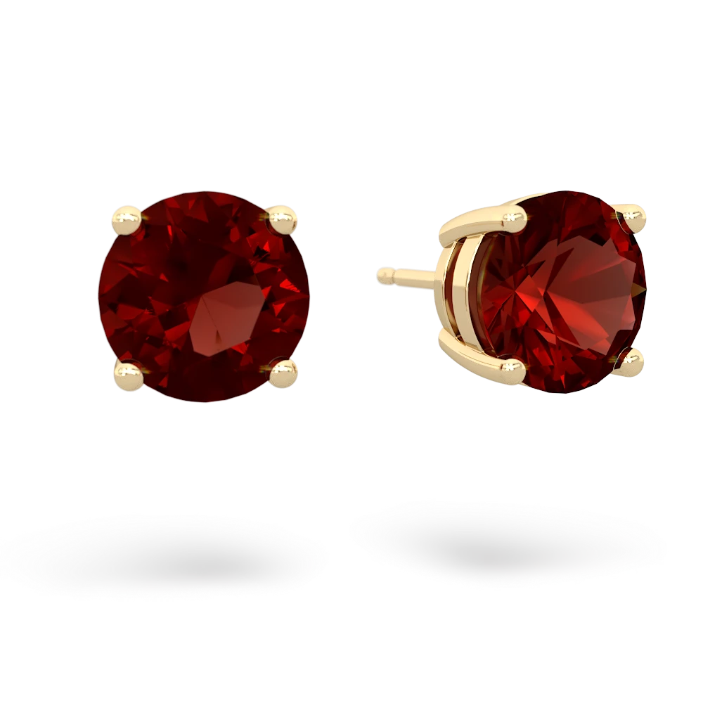 Garnet 8Mm Round Stud 14K Yellow Gold earrings E1788