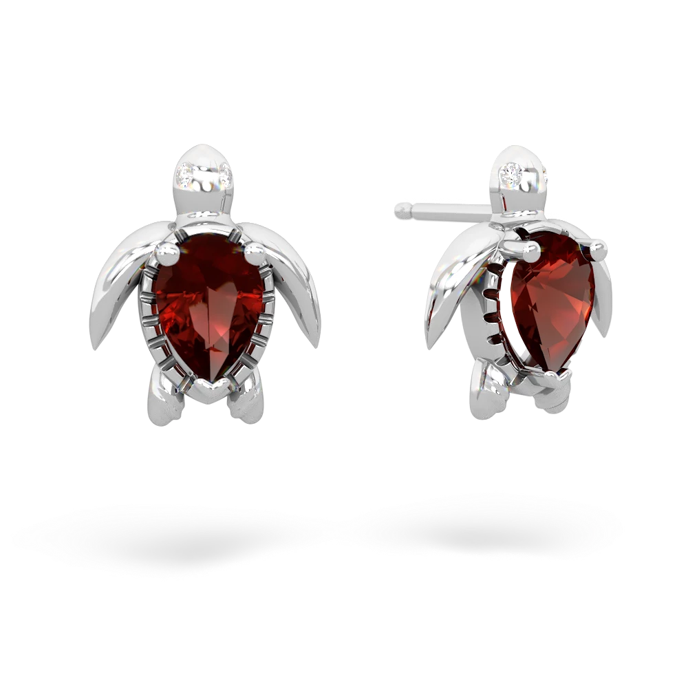 Garnet Baby Sea Turtle 14K White Gold earrings E5241