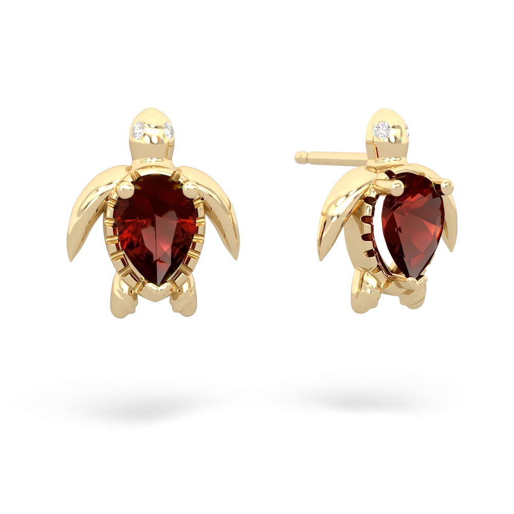 Garnet Baby Sea Turtle 14K Yellow Gold earrings E5241