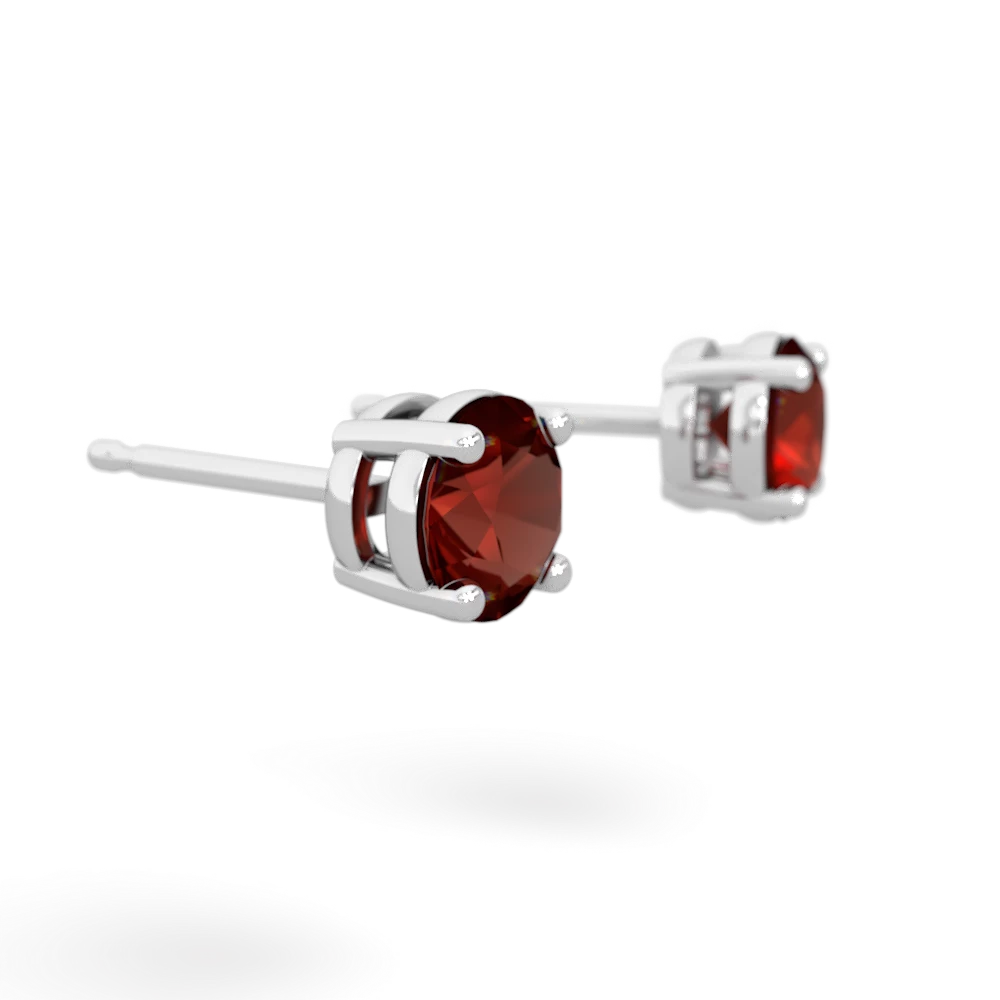 Garnet 5Mm Round Stud 14K White Gold earrings E1785