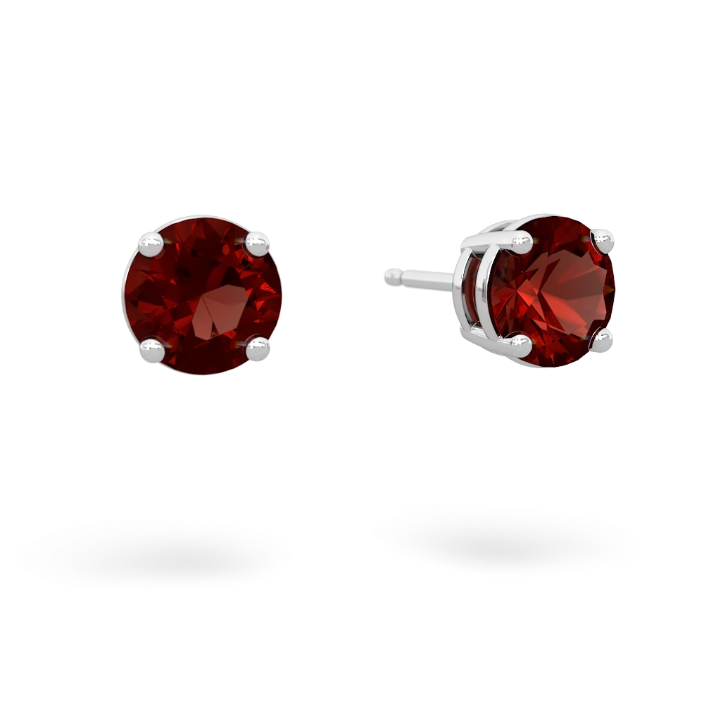 Garnet 6Mm Round Stud 14K White Gold earrings E1786