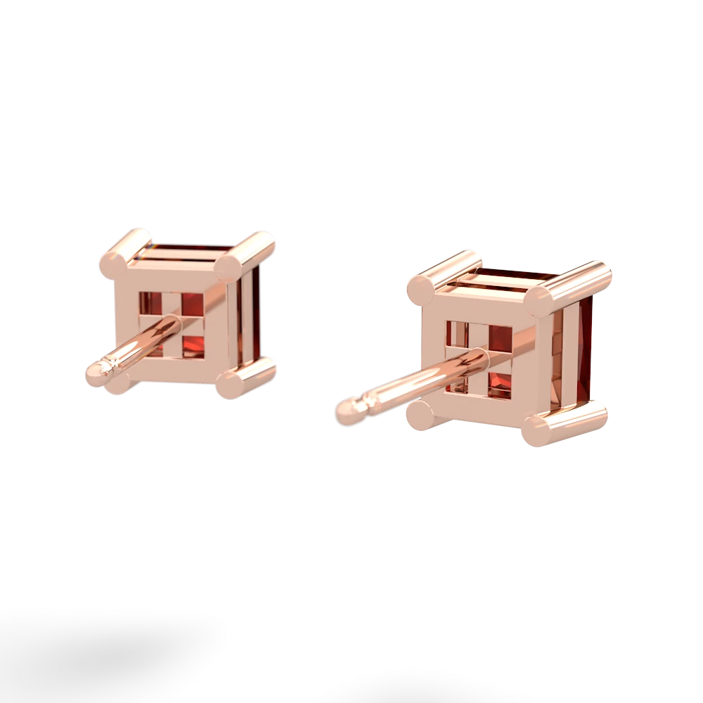 Garnet 5Mm Princess Cut Stud 14K Rose Gold earrings E1789