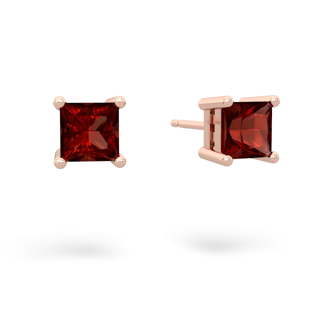 Garnet 5Mm Princess Cut Stud 14K Rose Gold earrings E1789