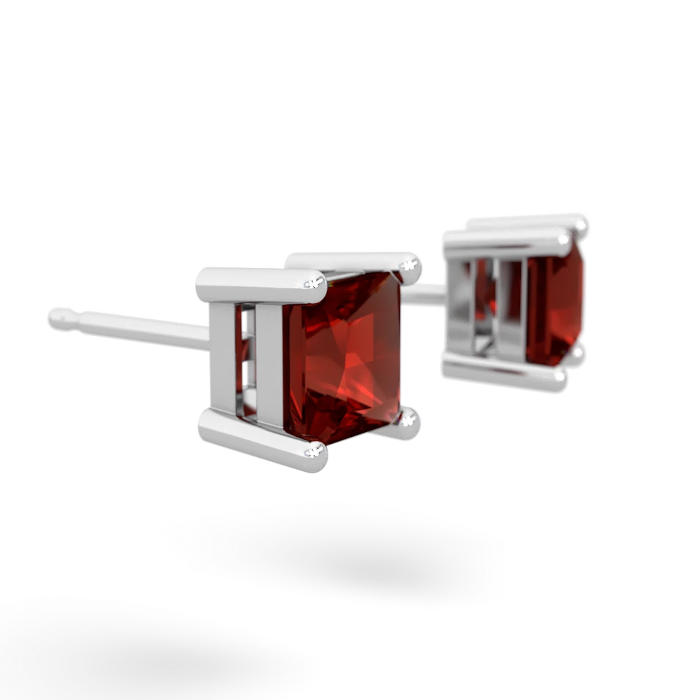 Garnet 5Mm Princess Cut Stud 14K White Gold earrings E1789