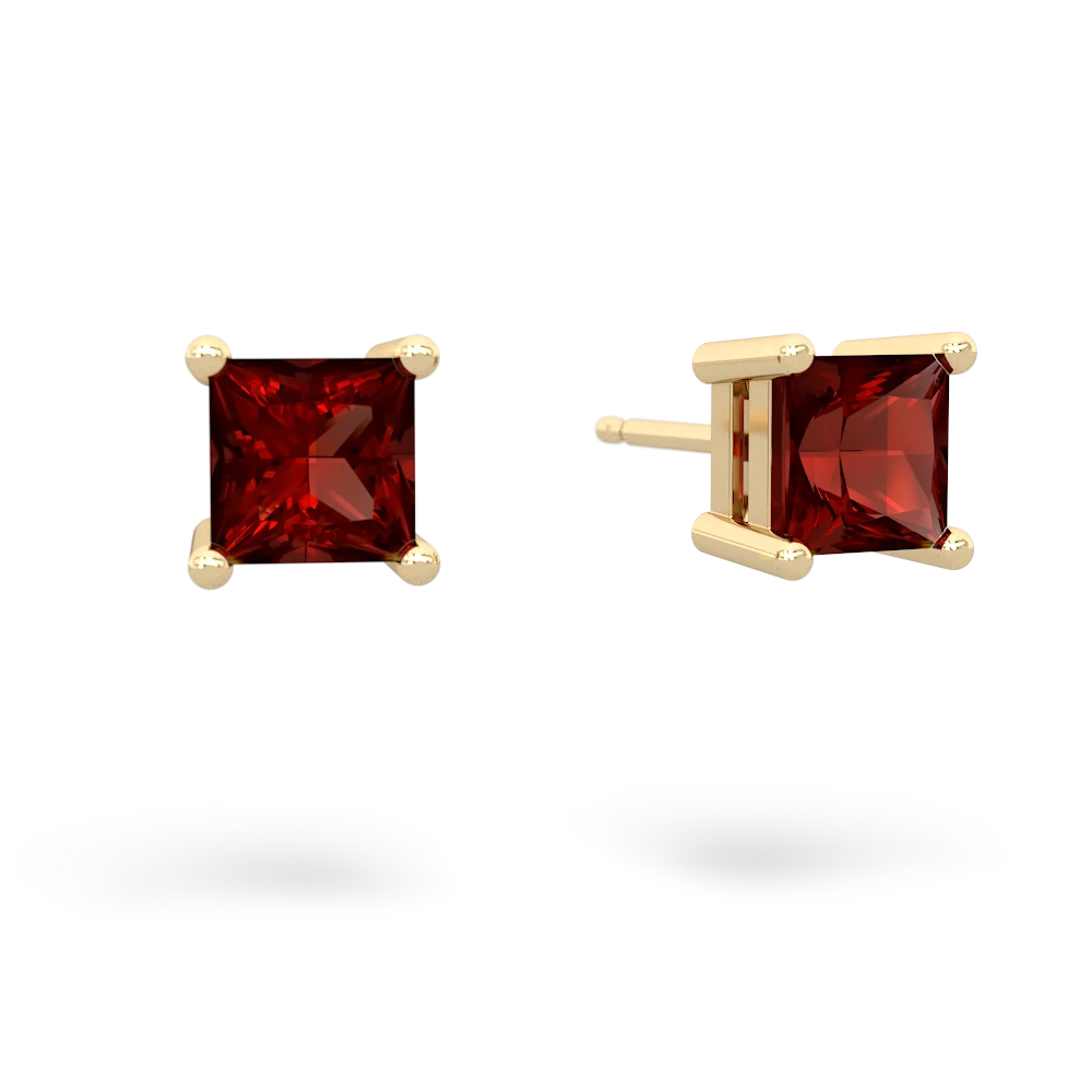 Garnet 5Mm Princess Cut Stud 14K Yellow Gold earrings E1789