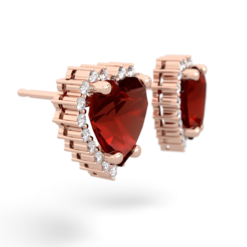 Garnet Sparkling Halo Heart 14K Rose Gold earrings E0391