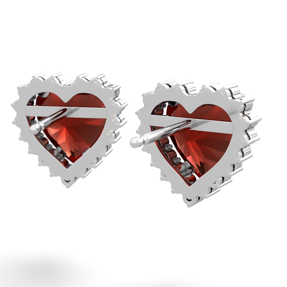 Garnet Sparkling Halo Heart 14K White Gold earrings E0391