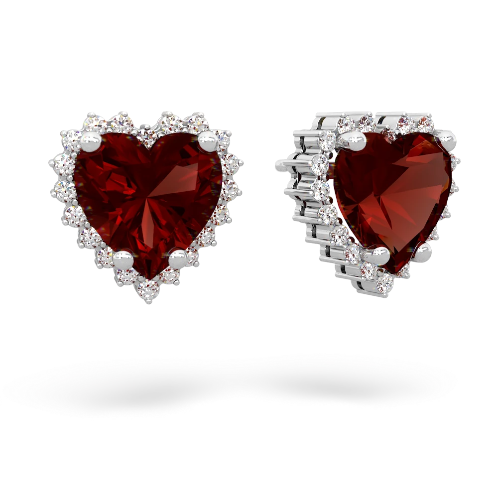 Garnet Sparkling Halo Heart 14K White Gold earrings E0391