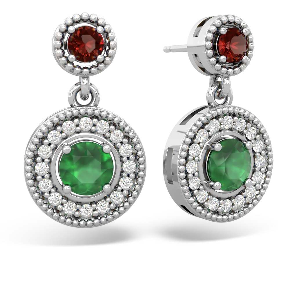 Garnet Halo Dangle 14K White Gold earrings E5319