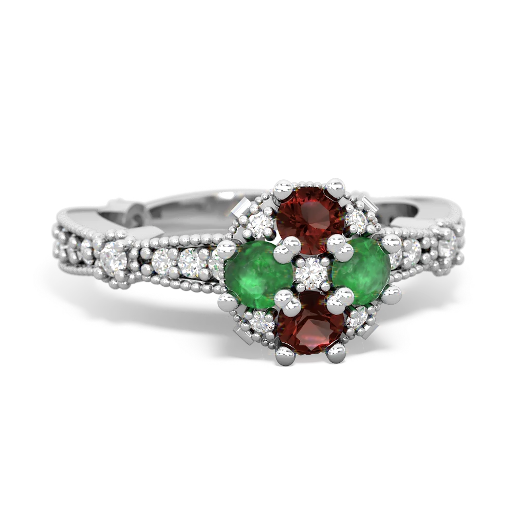 Garnet Sparkling Tiara Cluster 14K White Gold ring R26293RD