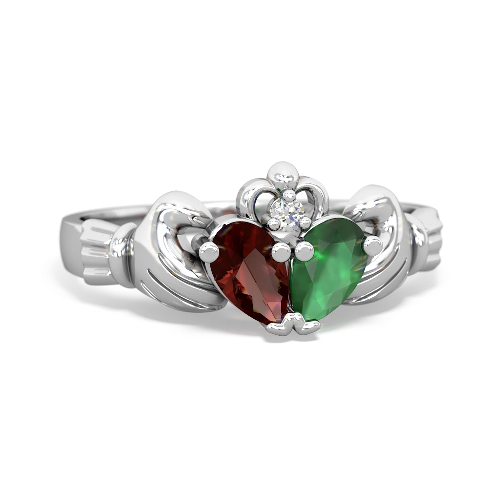 Garnet 'Our Heart' Claddagh 14K White Gold ring R2388