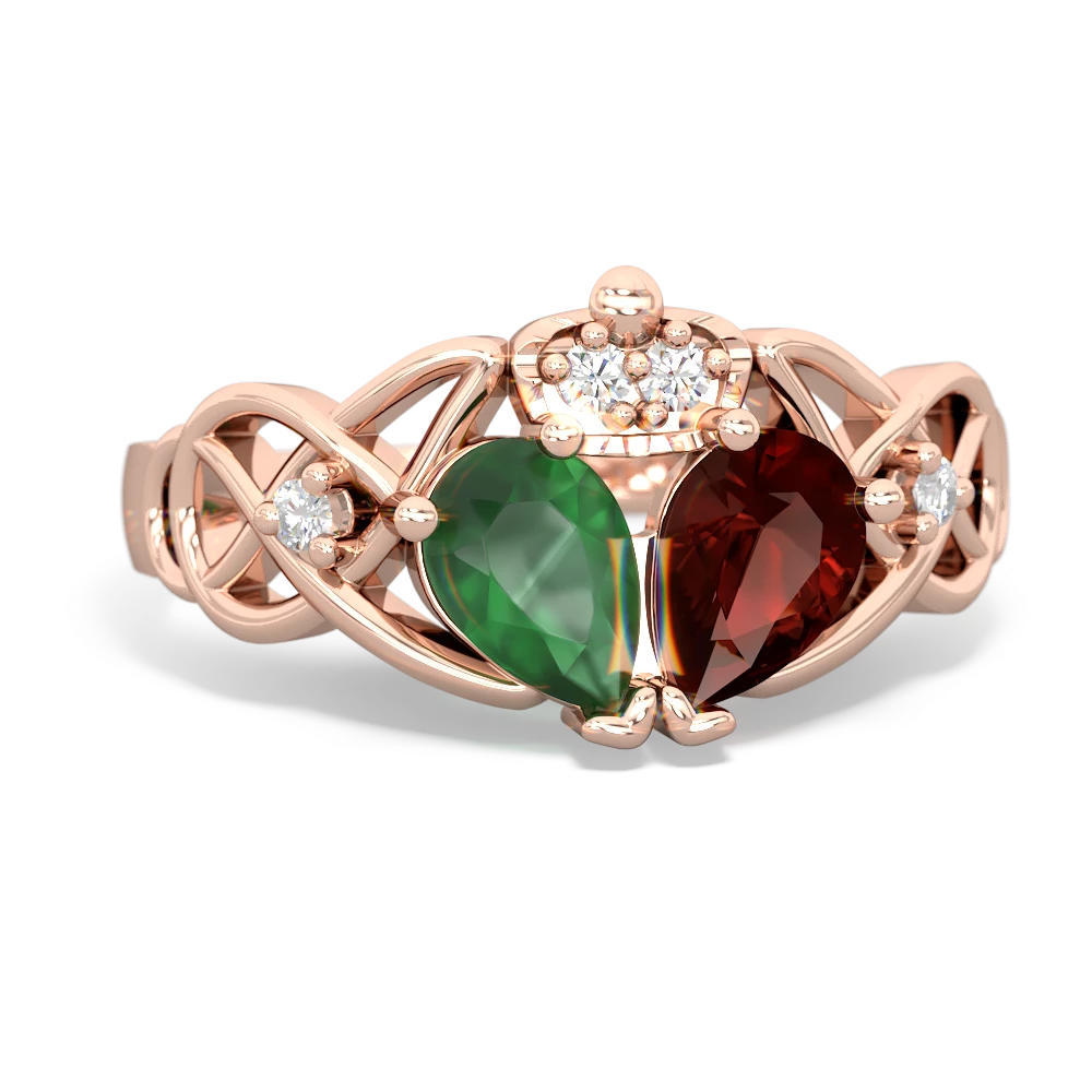 Garnet 'One Heart' Celtic Knot Claddagh 14K Rose Gold ring R5322