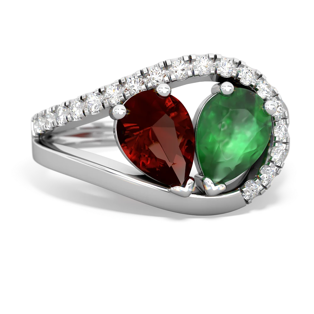 Garnet Nestled Heart Keepsake 14K White Gold ring R5650