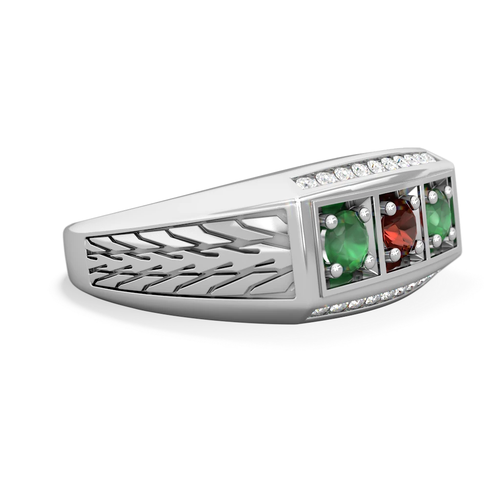 Garnet Three Stone Tire Tread Men's 14K White Gold ring R0520