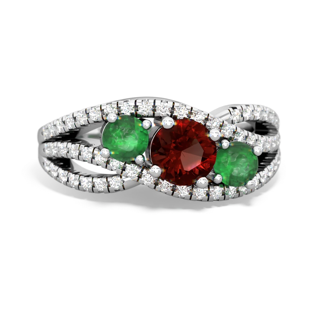 Garnet Three Stone Aurora 14K White Gold ring R3080