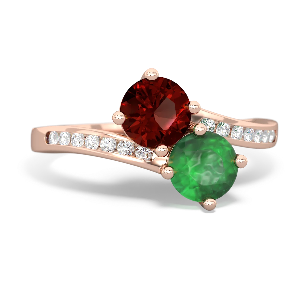 Garnet Channel Set Two Stone 14K Rose Gold ring R5303