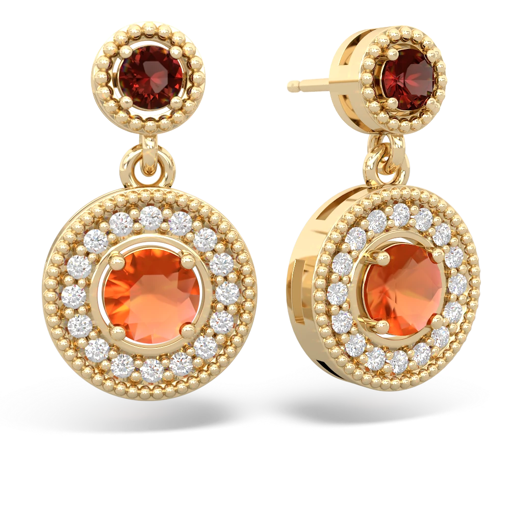 Garnet Halo Dangle 14K Yellow Gold earrings E5319