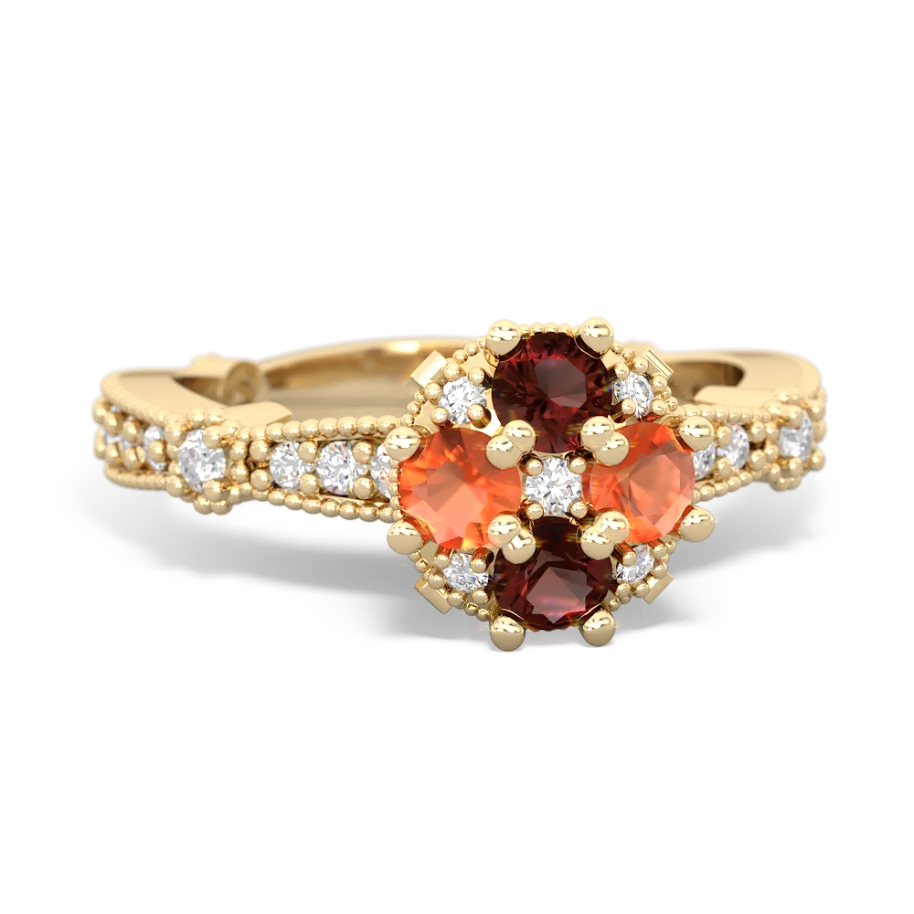 Garnet Sparkling Tiara Cluster 14K Yellow Gold ring R26293RD