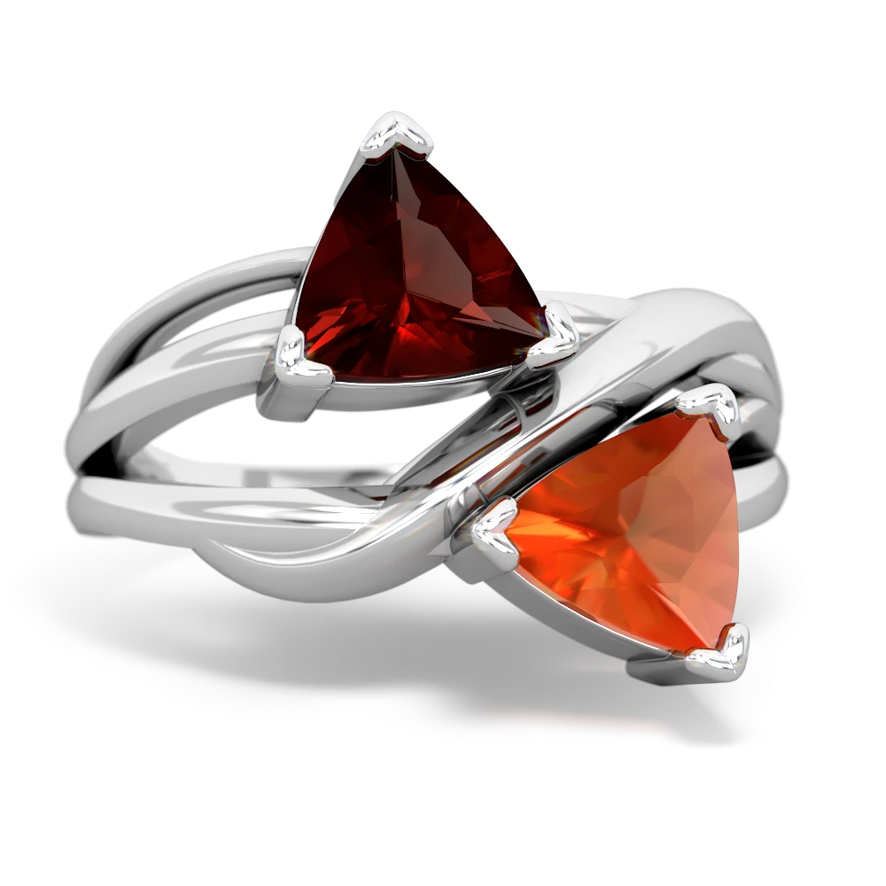 Garnet Split Band Swirl 14K White Gold ring R2341