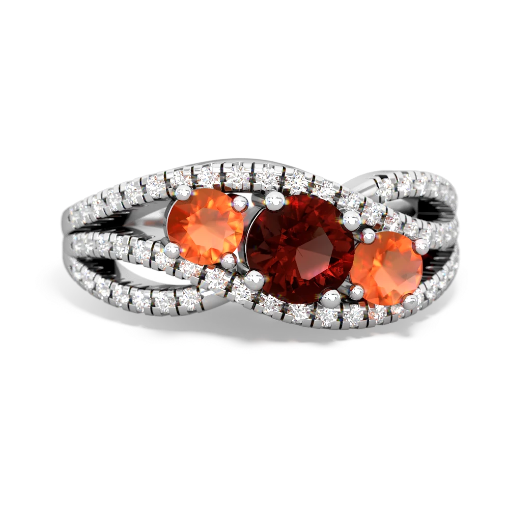 Garnet Three Stone Aurora 14K White Gold ring R3080