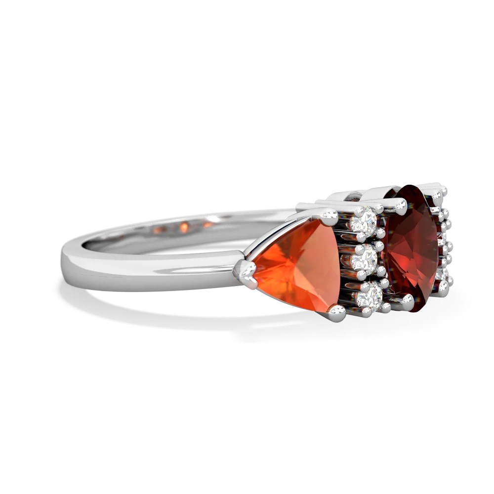 Garnet Antique Style Three Stone 14K White Gold ring R2186