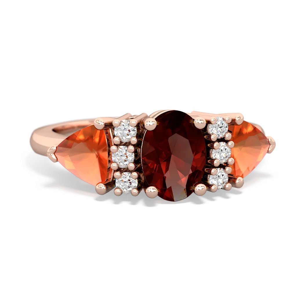 Garnet Antique Style Three Stone 14K Rose Gold ring R2186