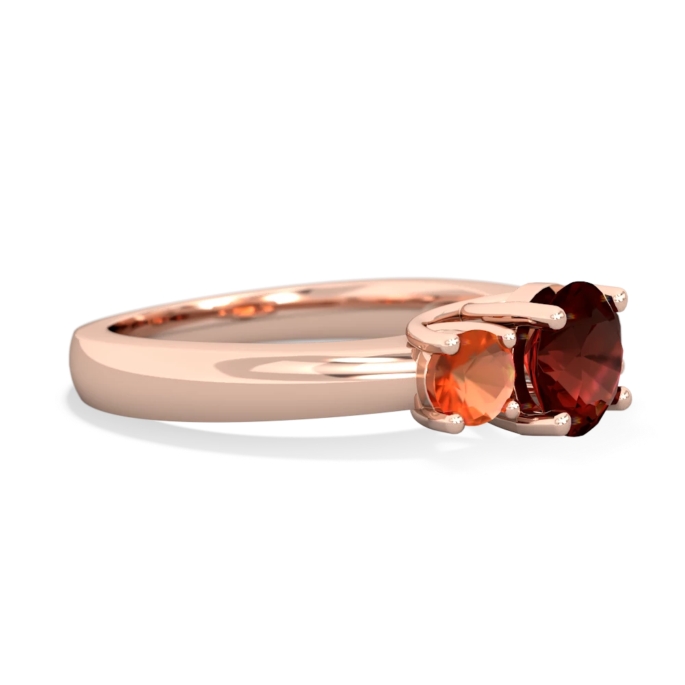 Garnet Three Stone Round Trellis 14K Rose Gold ring R4018