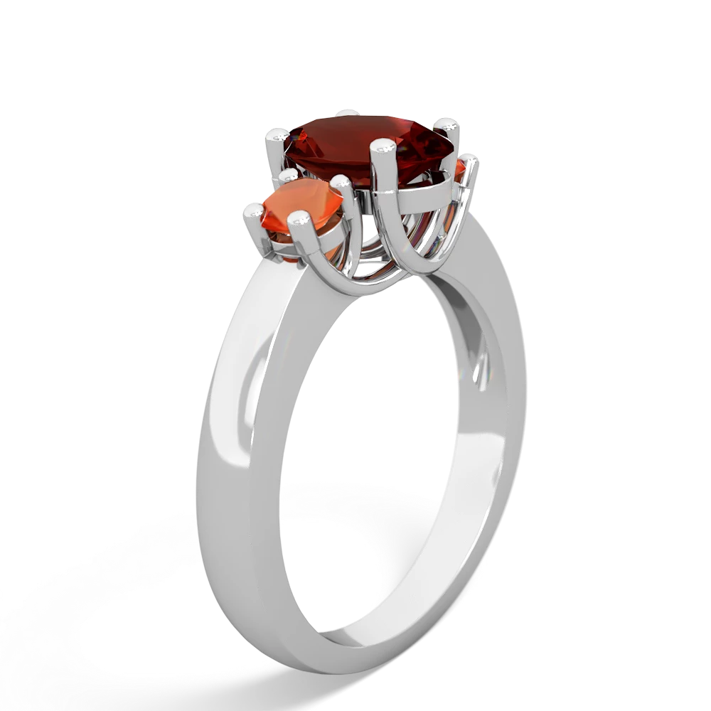 Garnet Three Stone Oval Trellis 14K White Gold ring R4024