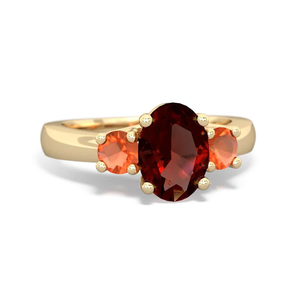 Garnet Three Stone Oval Trellis 14K Yellow Gold ring R4024