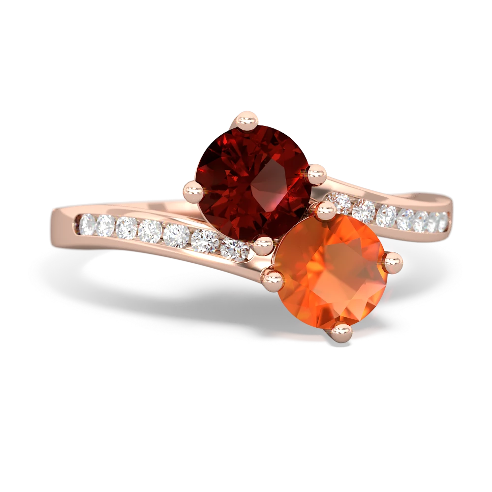 Garnet Channel Set Two Stone 14K Rose Gold ring R5303