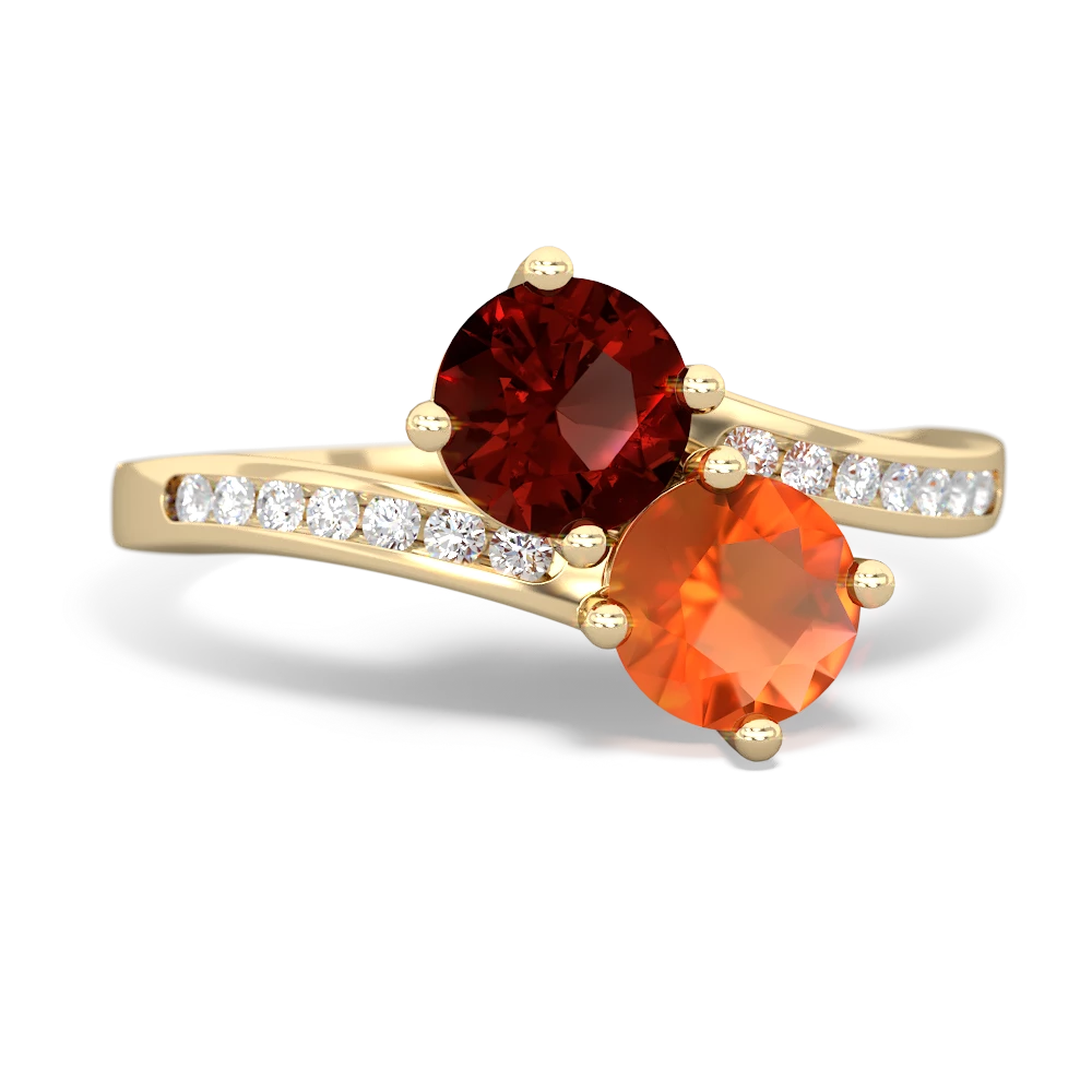 Garnet Channel Set Two Stone 14K Yellow Gold ring R5303