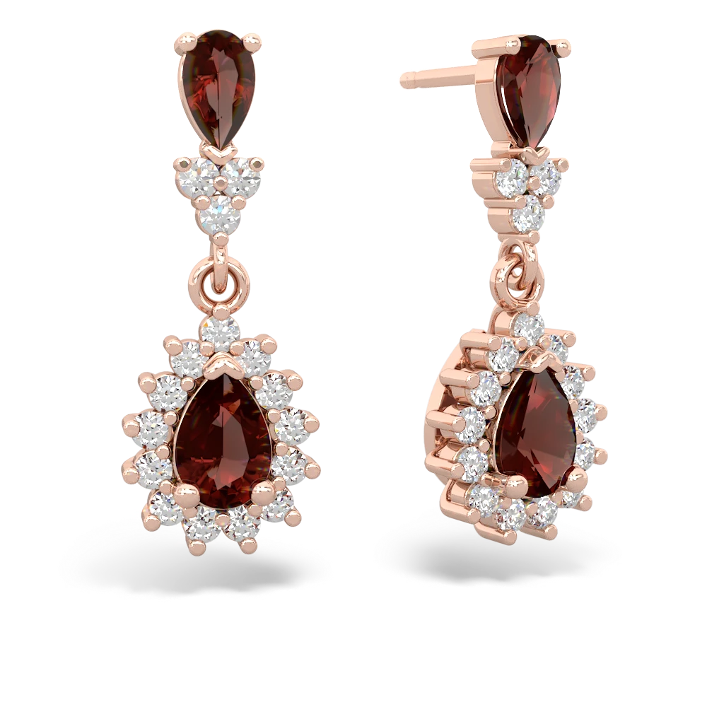 Garnet Halo Pear Dangle 14K Rose Gold earrings E1882