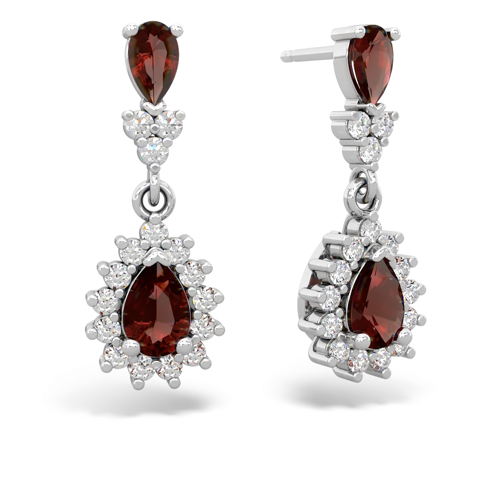 Garnet Halo Pear Dangle 14K White Gold earrings E1882