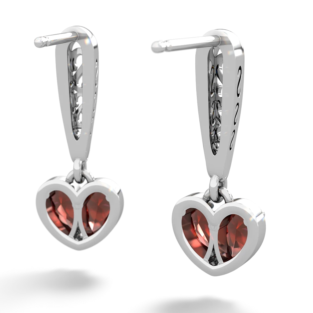 Garnet Filligree Heart 14K White Gold earrings E5070