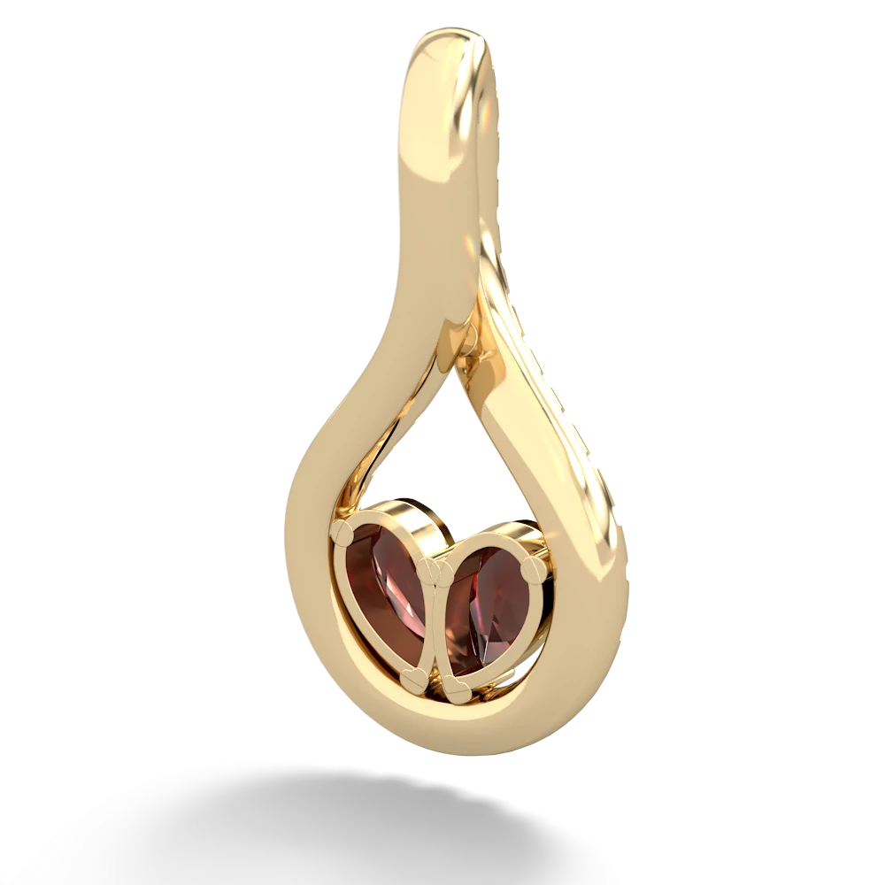 Garnet Pave Twist 'One Heart' 14K Yellow Gold pendant P5360