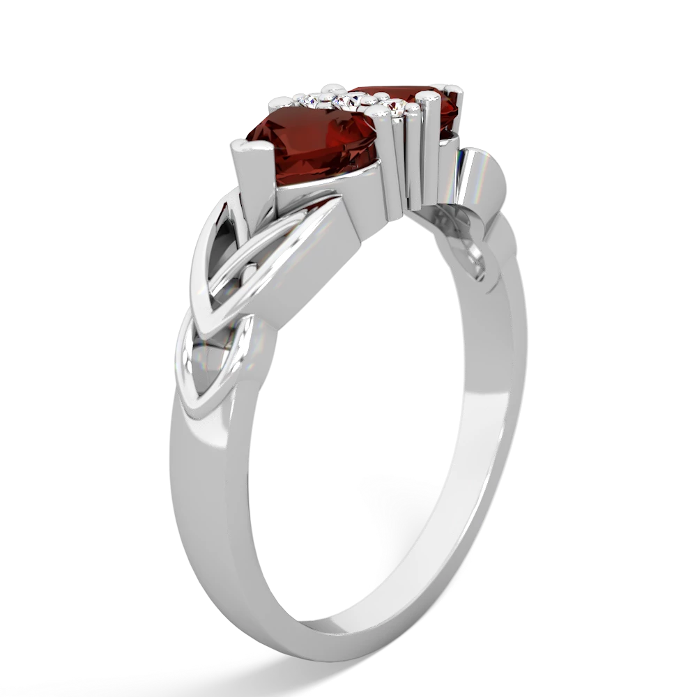 Garnet Celtic Knot Double Heart 14K White Gold ring R5040