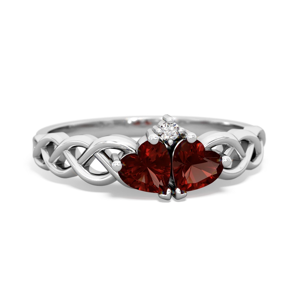 Garnet Heart To Heart Braid 14K White Gold ring R5870