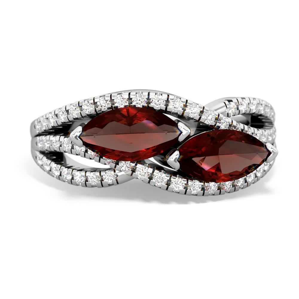 Garnet Diamond Rivers 14K White Gold ring R3070