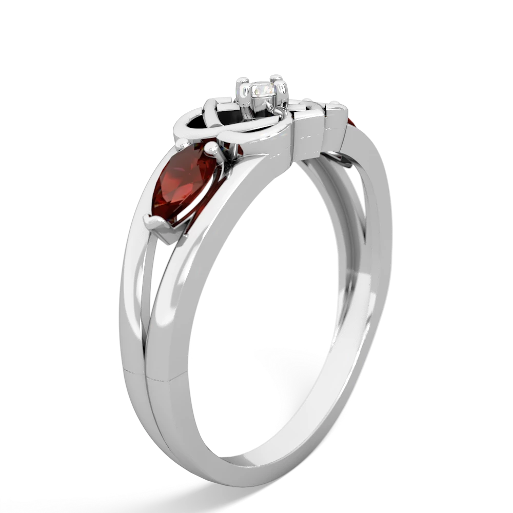 Garnet Hearts Intertwined 14K White Gold ring R5880