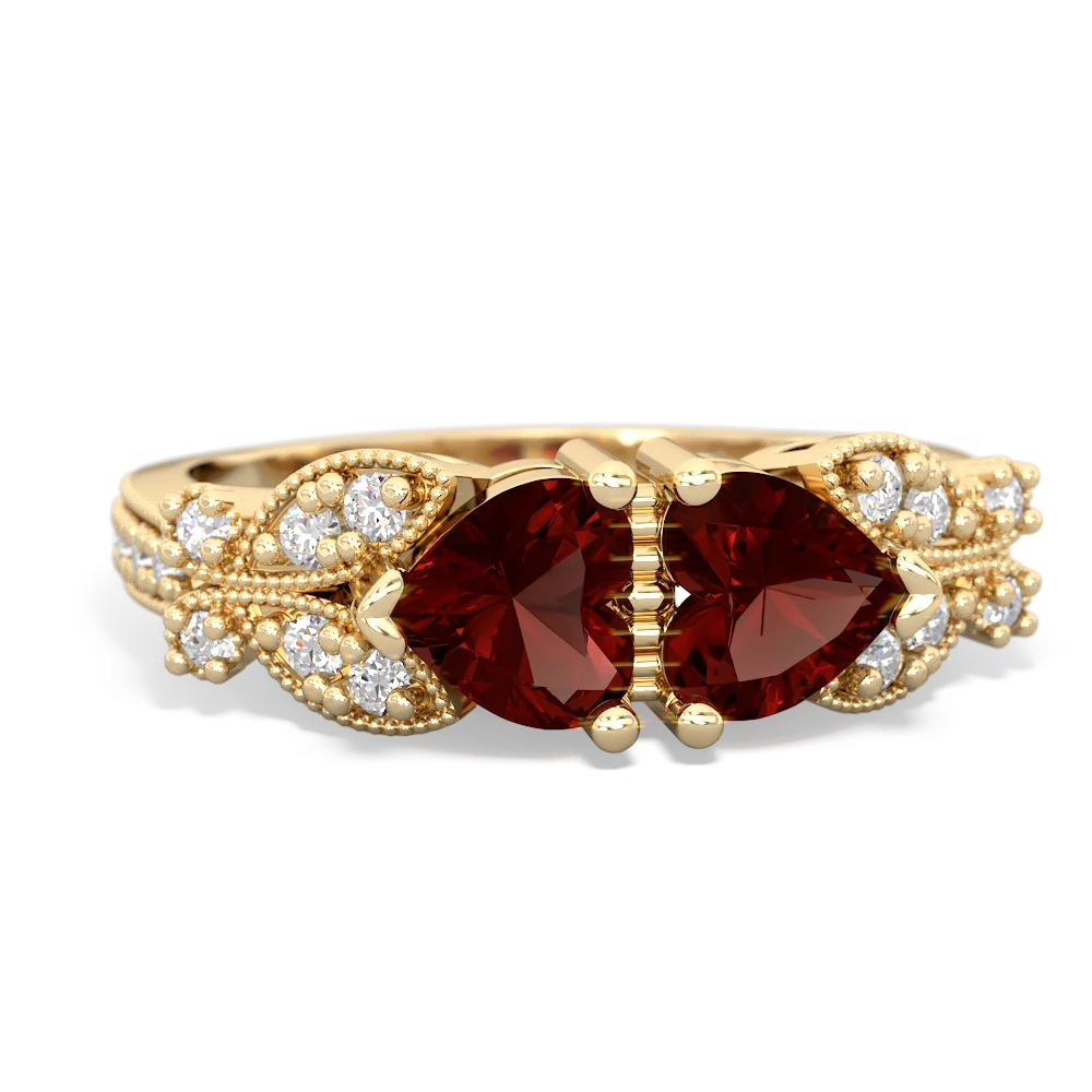 Garnet Diamond Butterflies 14K Yellow Gold ring R5601