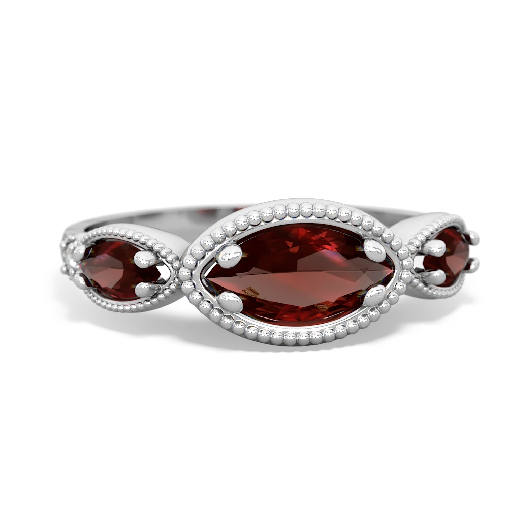 Lab Ruby Milgrain Marquise 14K White Gold ring R5700