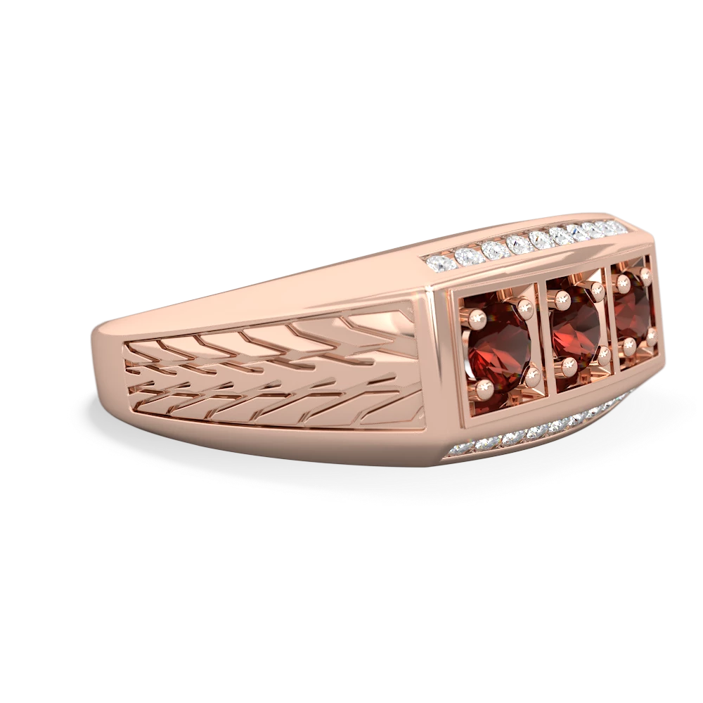 Ruby Three Stone Tire Tread Men's 14K Rose Gold ring R0520