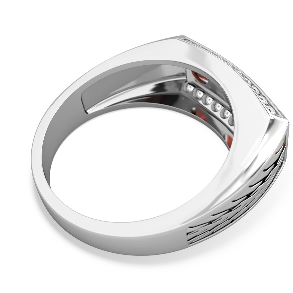 Lab Ruby Three Stone Tire Tread Men's 14K White Gold ring R0520