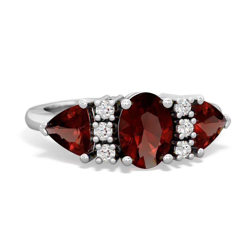 Garnet Antique Style Three Stone 14K White Gold ring R2186