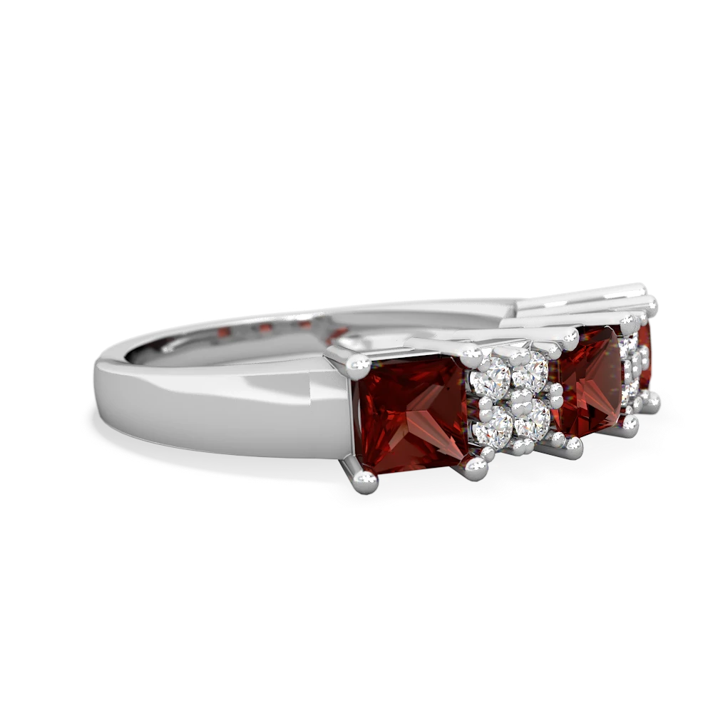 Garnet Three Stone Diamond Cluster 14K White Gold ring R2592